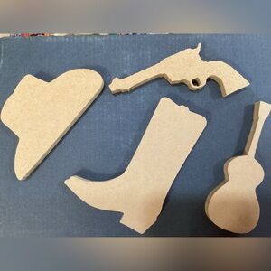 Set of 4 new 4” wooden unpainted western theme figures